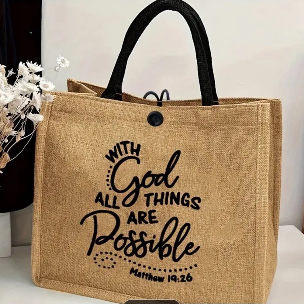 “All Things Are Possible “Elegant Lady Burlap Tote Bag